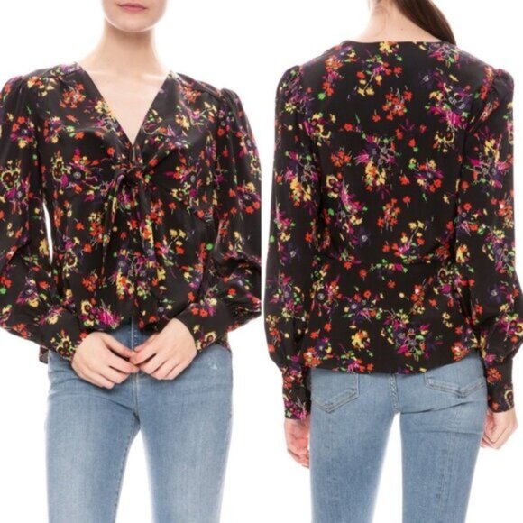 Veronica Beard Payton Floral Tie-Front Silk Blouse - Picture 1 of 9